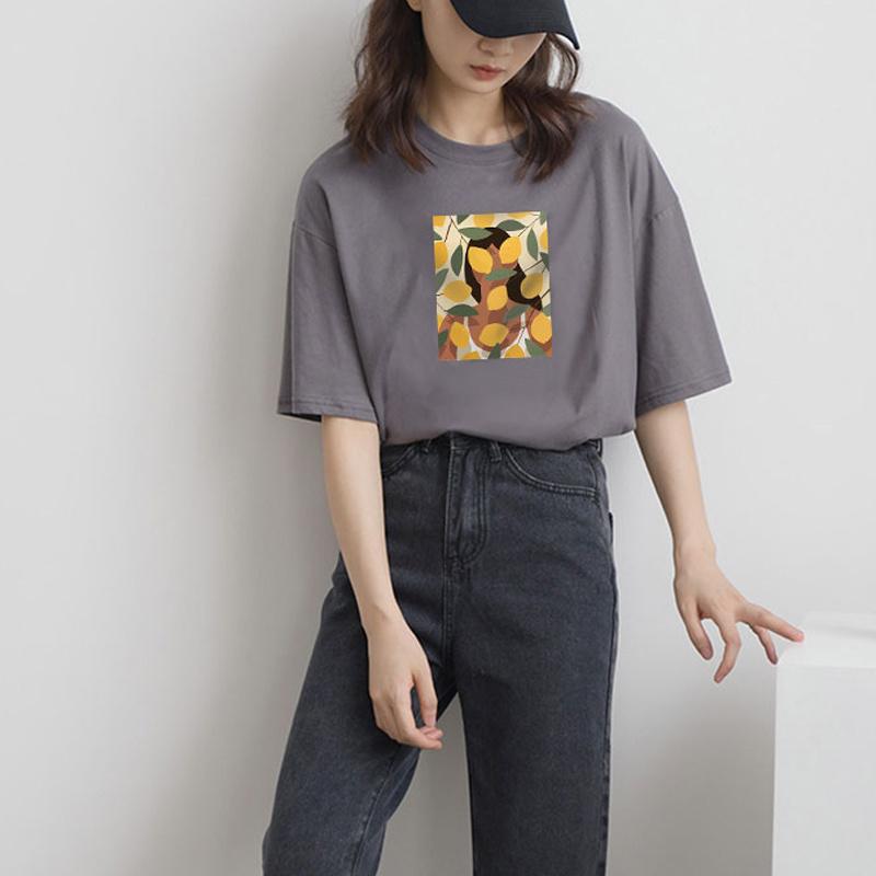 Hirsionsan Vintage Printing Cotton T Shirts Women New Soft Harajuku Loose Female Tees England Style Summer Casual Tops Gotic Graphic T Shirt