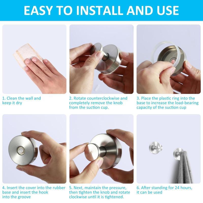 1/2/4PCS Heavy Duty Vacuum Suction Hooks No Drill Seamless Stainless Steel for Entryway Door Coat Hat Key Hanging
