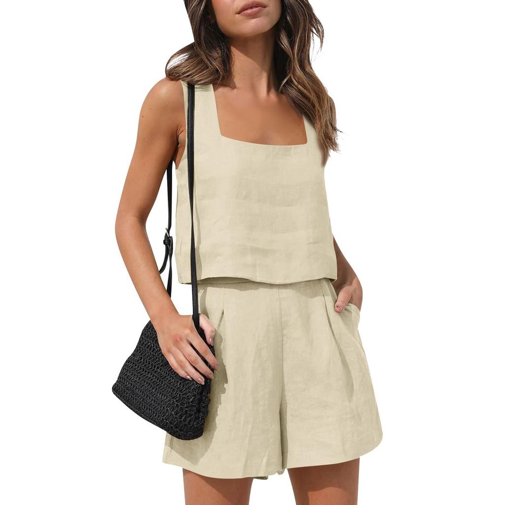 Mode Damen Ärmellose Weste Shorts Lässiger Zweiteiler