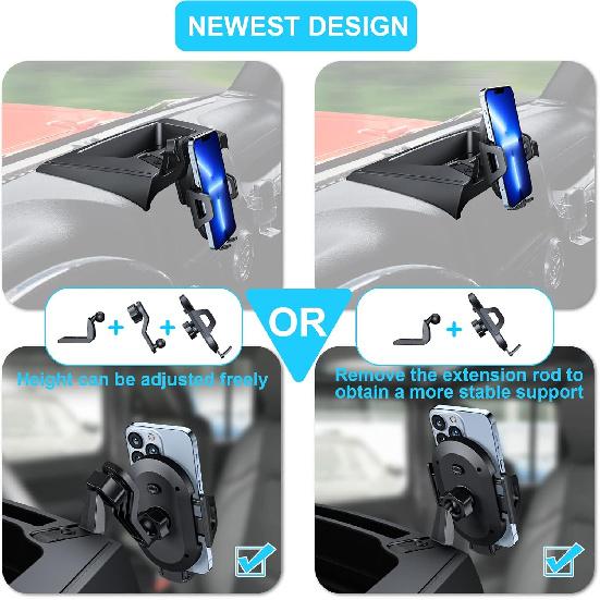 Upgraded Phone Mount For Jeep Wrangler JK JKU 2018 2017 2016 2015 2014 2013 2012 2011, Dash Multi-Mount Phone Holder Kit W/Storage Tray Interior