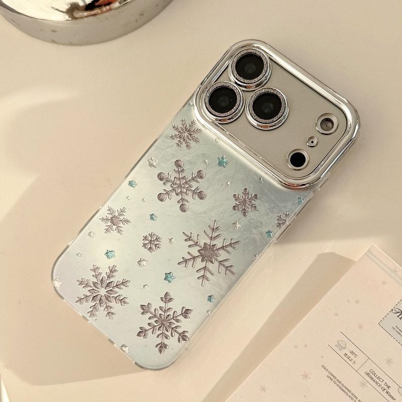 Winter Weihnachten Schneeflocken Glitzer Handyhülle Für iPhone 17 16 Pro Max 15 14 13 12 Pro 11 Stoßfeste Silikon Rückseite