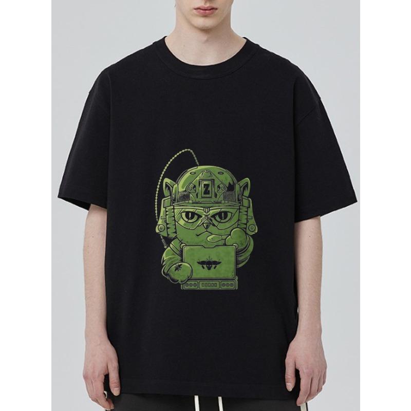 

Black T Shirt with Green Cat Stormtrooper Graphic Print for Casual Wear XXXXL чёрный