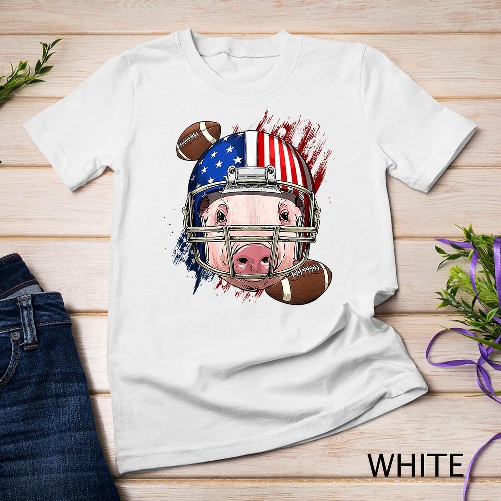 

American Football Player Pig Face Farm Animal US Patriotic Unisex T-shirt S