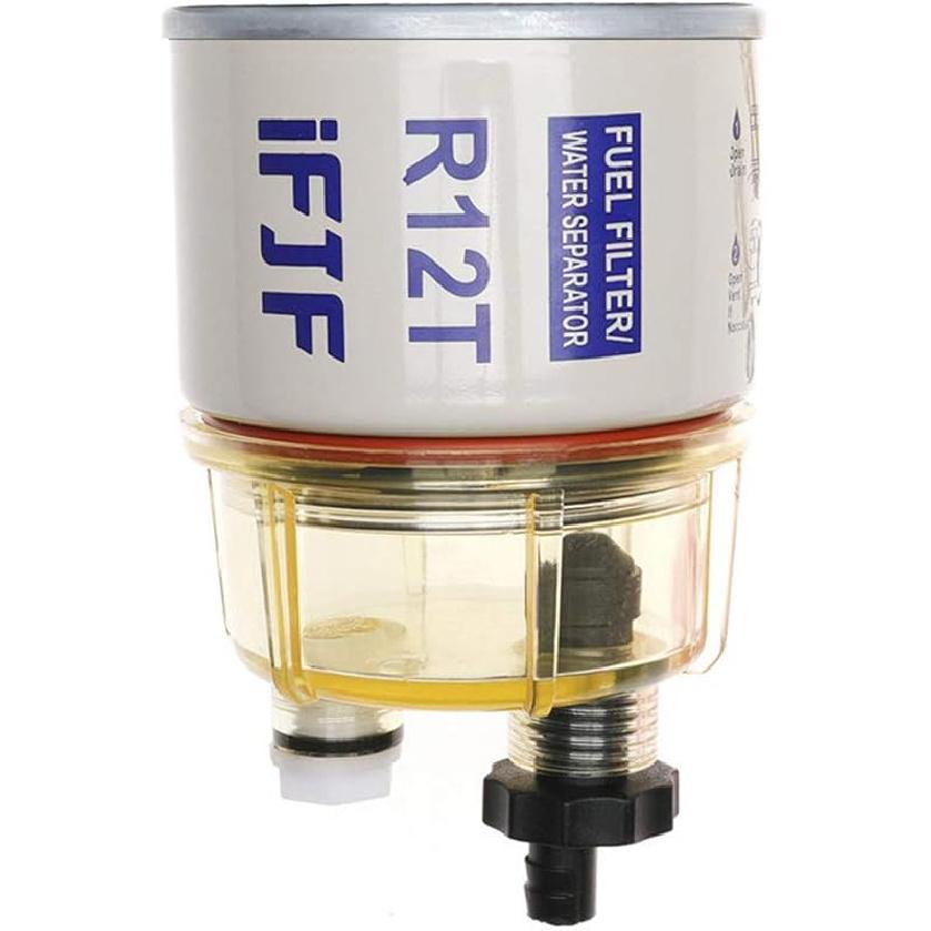 IFJF R12T Fuel Water Separator Marine 120AT NPT ZG1/4-19 Automotive Parts With Fitting -Complete Combo Filter Diesel Engine(Includes 2 Fittings,2