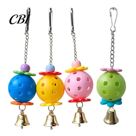 Hanging Bird Toy Parrot Foraging Ball Toy, Plastic Hollow with Bell, Cage Enrichment for Lovebird Budgie Cockatiel Conure