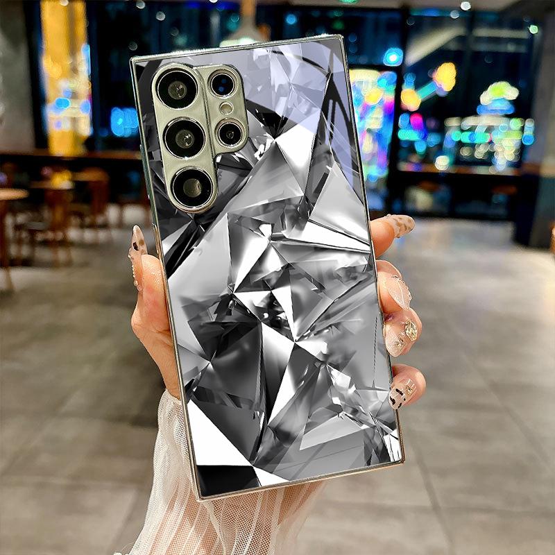 Shattered Crystal Electroplated Silver Phone Case For Samsung Galaxy S26 S25 S24 S23 S22 S21 S20 Ultra Plus FE 26 5G Glass Cover