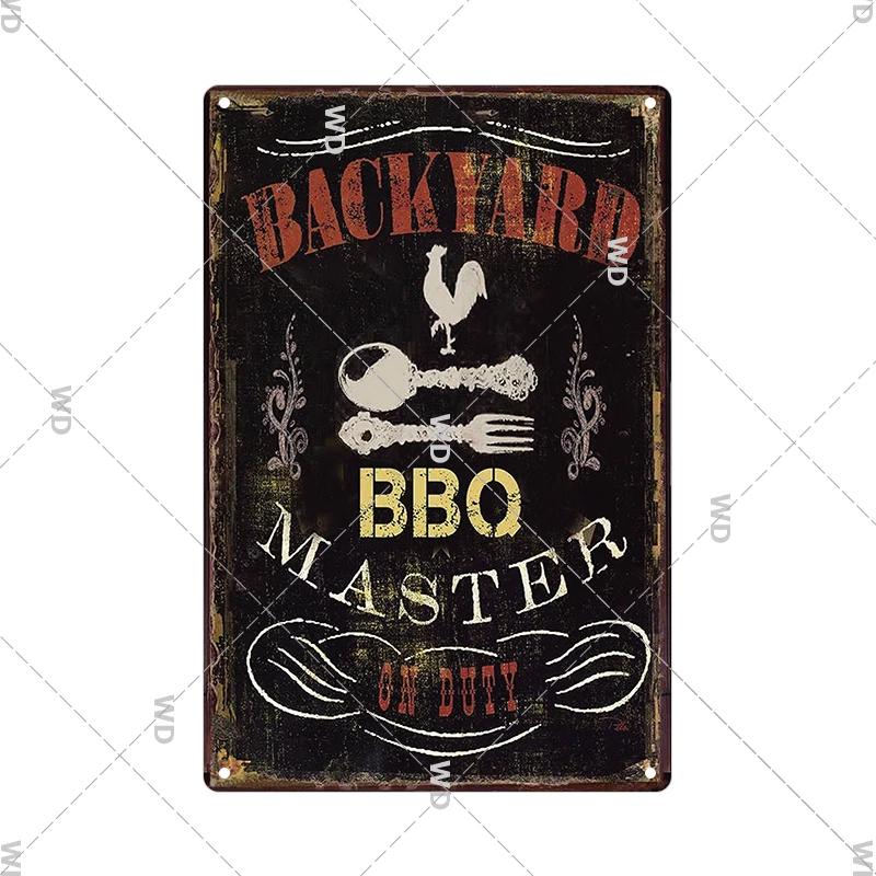 Dad's BBQ Party Metal Tin Plaque Retro Tin Signs Barbecue Rules Slogan Plate Vintage Grill Poster Yard Garden Kitchen Wall Decor