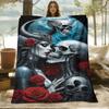 1pc Skin-Friendly Skull Rose Night Scene Pattern Digital Print Blanket, Suitable for All Seasons, Sofa Blanket, 100% Polyester Fiber, Soft and Comfort