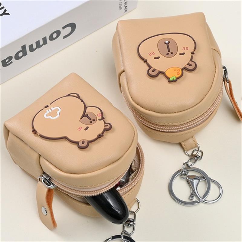 Cute Capybara Pu Schoolbag Shape Coin Purse Girly Portable Lipstick Earphone Large Capacity Storage Bags Keychain Pendants Gifts