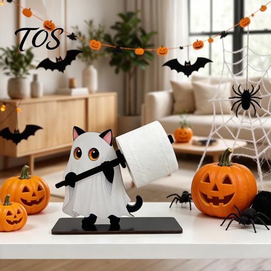 Halloween Kitchen Paper Towel Holder Wooden Napkin Holder, Ghost Pumpkin Tabletop Decor for Dining Room, Cute Theme Storage Spooky Organizer