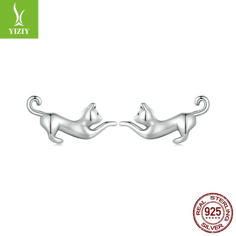 Cross-Border Cute Pet Cute Kitten Stud Earrings Female Animal S925 Sterling Silver Earrings