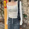 "Pure Lace Spliced Pleated Square Collar T-Shirt"