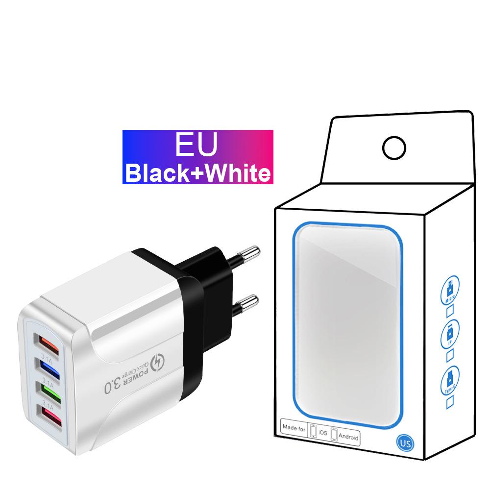 Vibrant 4-Port USB Travel Charger, 5V/2.4A Fast Charging with EU, UK, AU Plugs