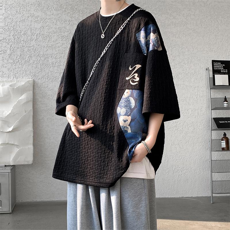 

Лоскутная контрастная цветная футболка Мужская летняя модная футболка унисекс футболка Мужские футболки с коротким рукавом XS чёрный