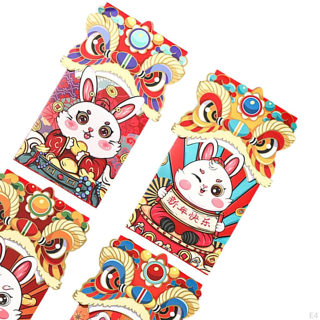 4 Stück Chinesische Rote Umschläge Jahr Hong Bao Festival Zubehörpaket Cartoon-Taschen für Party