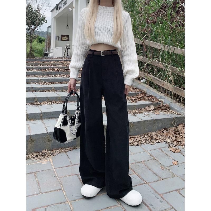 Pantaloni a zampa larga in velluto a coste da donna Autunno Inverno Nuova Moda Eleganti Taglie Forti Larghi Casual Semplici Lunghi Pantaloni Dritti Abbigliamento