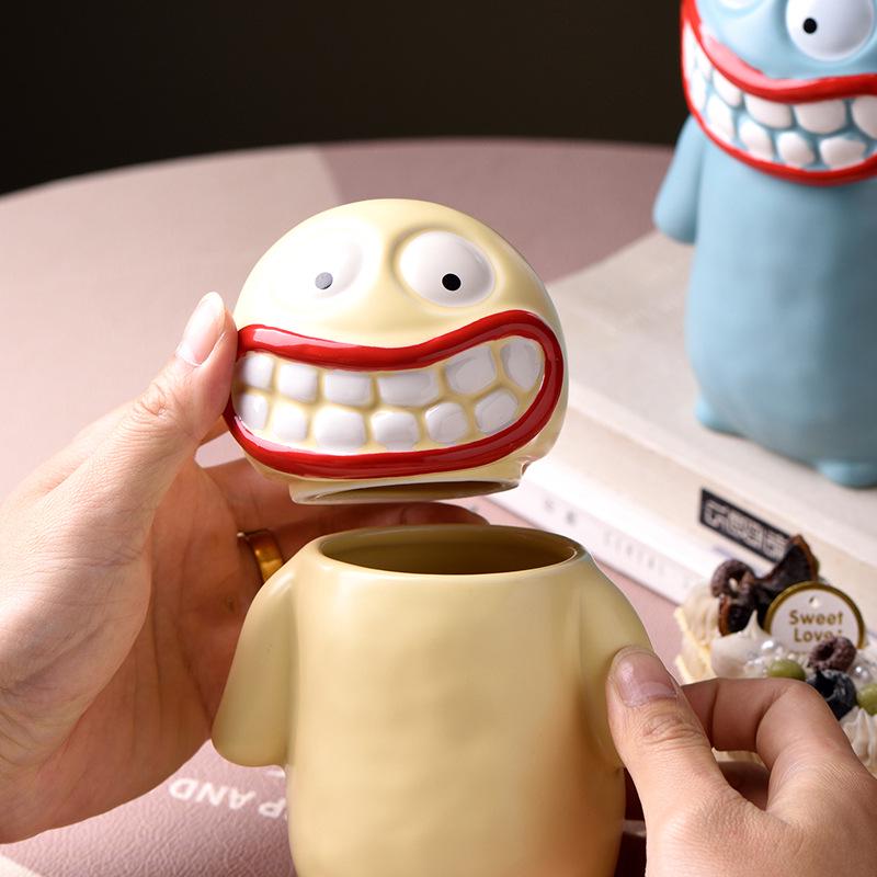 Quirky Handmade Big Mouth Monster Mug - Cute Ceramic Cup for Students, Birthday Gift, or Back to School Souvenir
