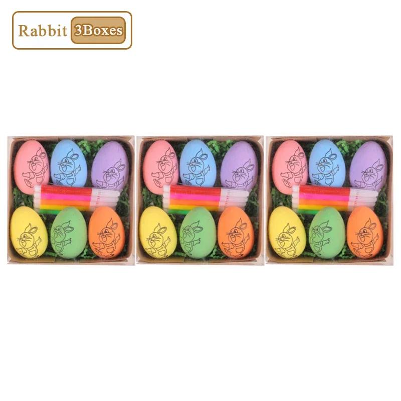 1-20Sets Easter Decoration 2025 DIY Hand Painted Eggs 6 Pcs Cartoon Bunny Eggs Kids Hand Painted Set Gift Home Decoration