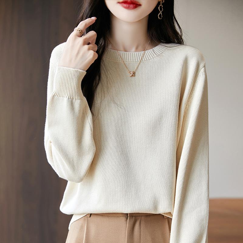 Round-neck Knitted Sweater for Women Spring and Autumn Long-sleeved Casual Pullover Loose Sweater Pullover Base Layer for Women