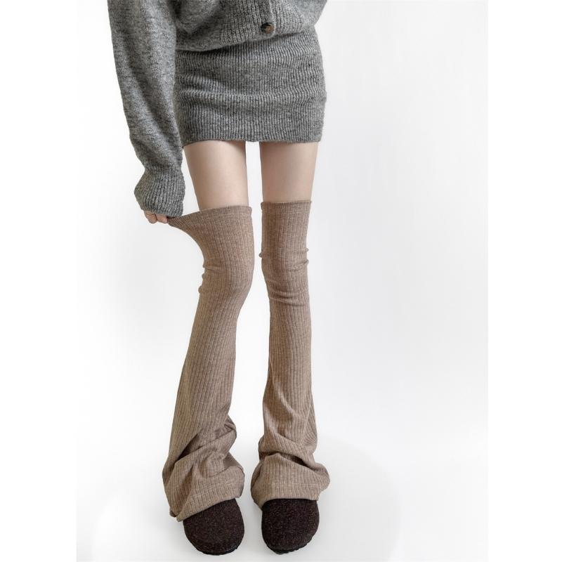 Ribbed Knit Slimming Thigh High Long Socks Elegant Solid Color Designs Flared Over Knee Leg Warmers Stockings for Women