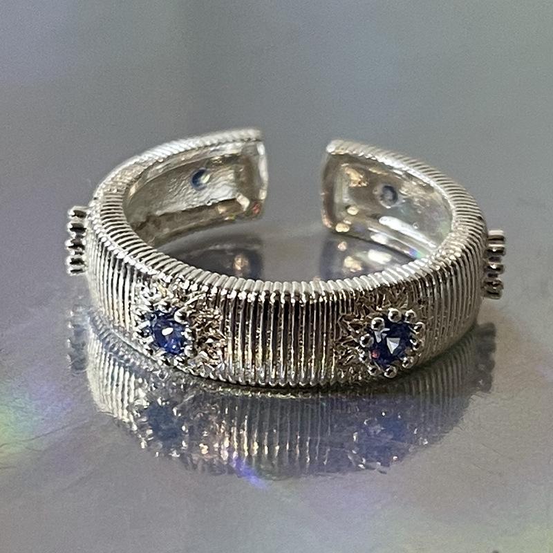 Blue Starry Zircon Ring: Trendy Open Adjustable Design for Women, High-End Feel Open Adjustable