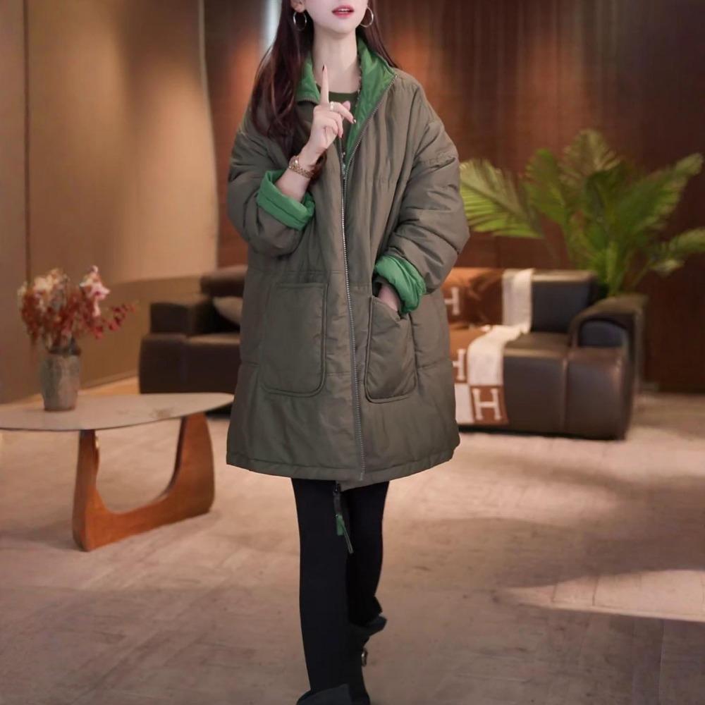 Trendy Thickened Stand Collar Cotton Jacket Women Versatile Slim Fit Winter Coat Reversible Warm Outerwear