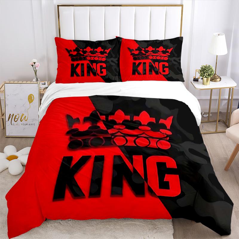 3pcs King Crown Design Comforter Set with One Quilt Cover and Two Pillowcases (No Core) - Perfect for Bedroom and Guest Room Decoration, Festive Gift,
