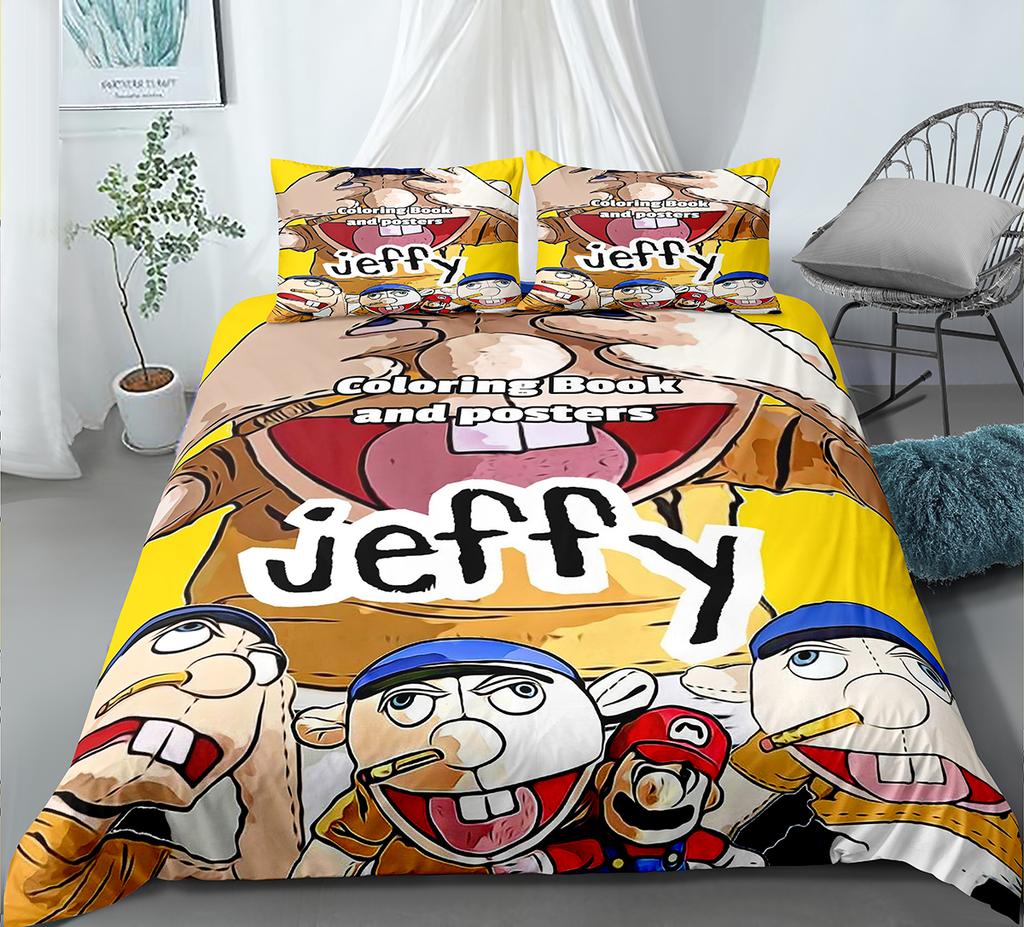 Indecor Cartoon Jeffy 3D Printed Duvet Case Pillowcase Bedding Set Twin Full Queen King Size For Kids Bedroom