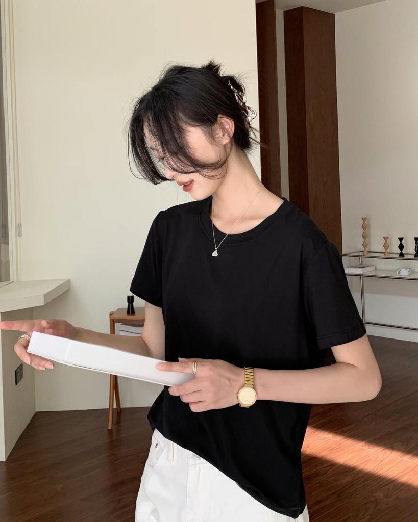 Damen Weißes V-Ausschnitt Kurzarm Sommer T-Shirt (2025), Lockere Passform, Unifarbe, Schlankes Unterhemd