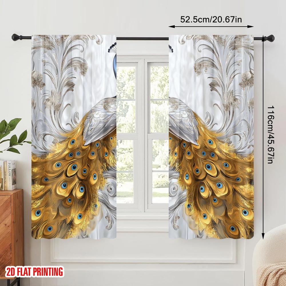 2pcs,2D plane printing Curtain Popular Peacock Mirror Durable 100% Polyester Fabric (without rod) Gifts Use for Bedroom Living