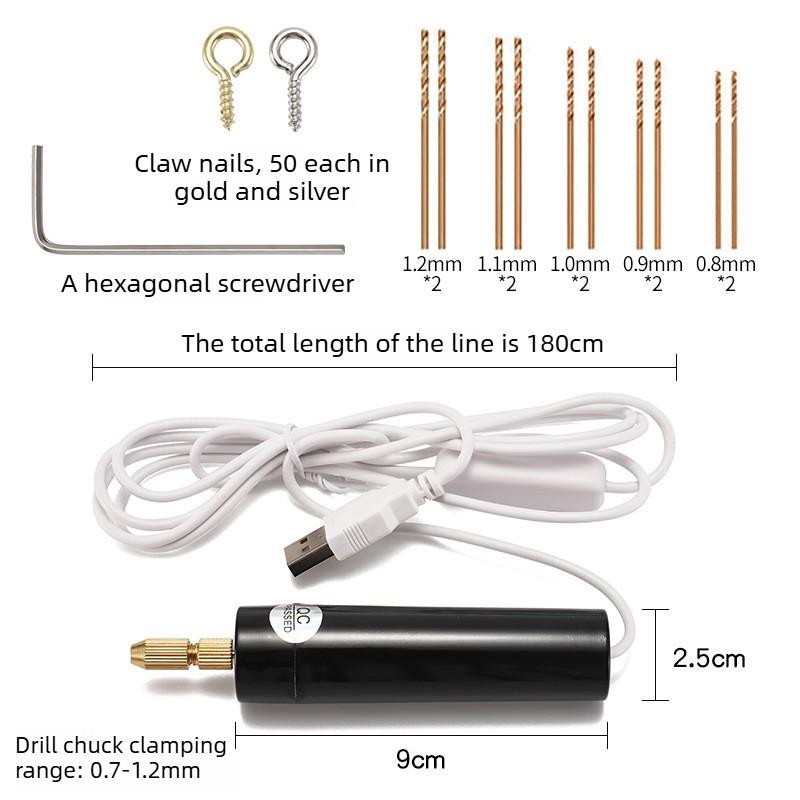 Portable DIY Small Electric Drill USB Electric Drilling Machine Handheld Acrylic Wood Drilling Tool Set