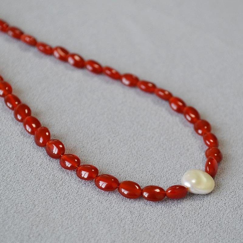

Red Agate & Baroque Pearl Vintage Court-Style Necklace