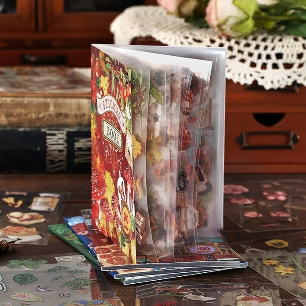 20sheets Retro Sticker Book Vintage Botanical Decor Stickers Decorative Scrapbook Stickers Collage