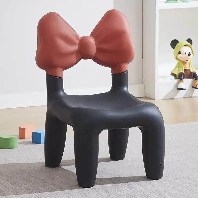 Nordic Style Cute Plastic Bow Shaped Backrest Cartoon Office Desk Chair Child Dining Chair  Bedroom Living Room Stool Furniture