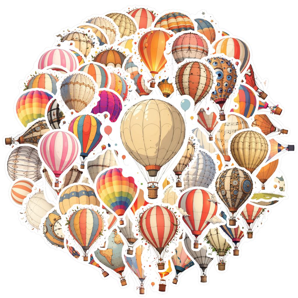 35pcs-100pcs Whimsical Hot Air Balloon Stickers Retro Sky Students Stickers DIY Stickers For Laptop Luggage Scrapbook