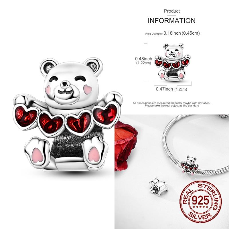 Real Copper Princess Pink Bear Bead Blue Rose Red Bears Pendant Charms Fit Bracelet Neckalce Diy Bithday Gift