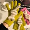 Cute Striped Cat with Knitted Wool Gloves for Women In Winter Thickened Warmth and Cold Protection for Students Cycling