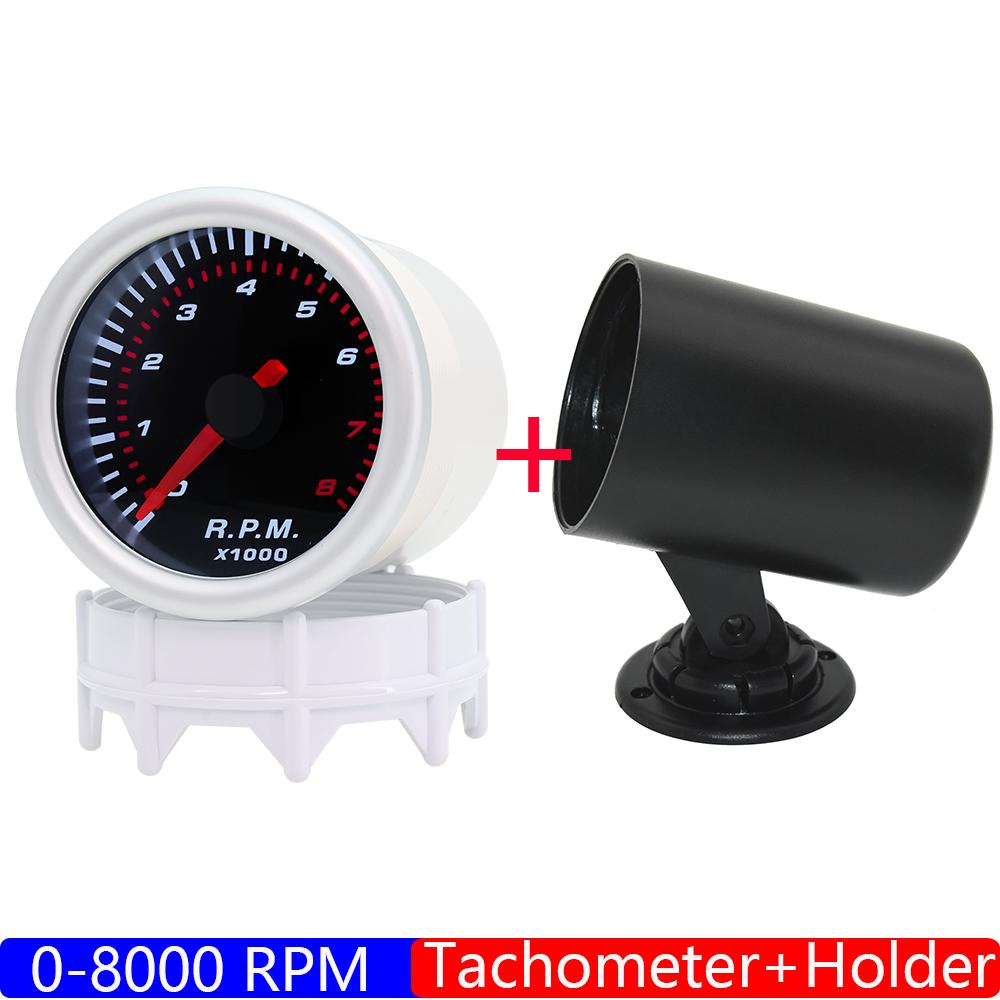 0-8000RPM 52MM Tachometer with White Light for Gasoline Enginee Car 4/6/8 Cylinder Tacho Gauge Smoked Face Pointer RPM Meter 12V