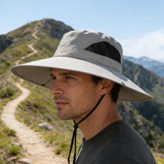 Bucket Hat Breathable Mesh Fabric Wide Brim Adjustable Fit UV Protection Hat Outdoor Activities Foldable Sun