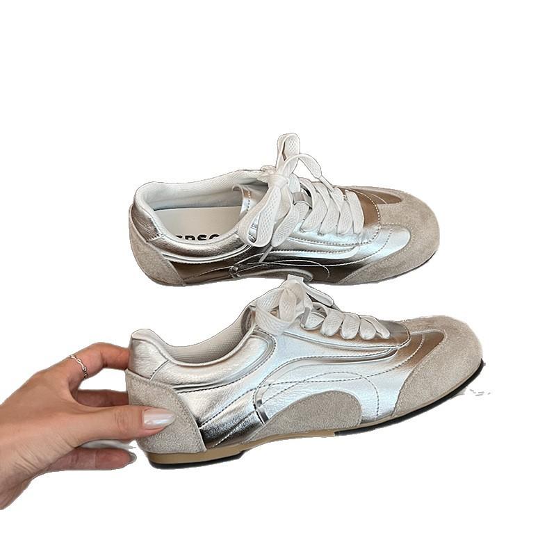 Leather high-heeled retro color matching German training shoes 2025 new flat-bottomed inner height-increasing Forrest Gump sports and leisure sh