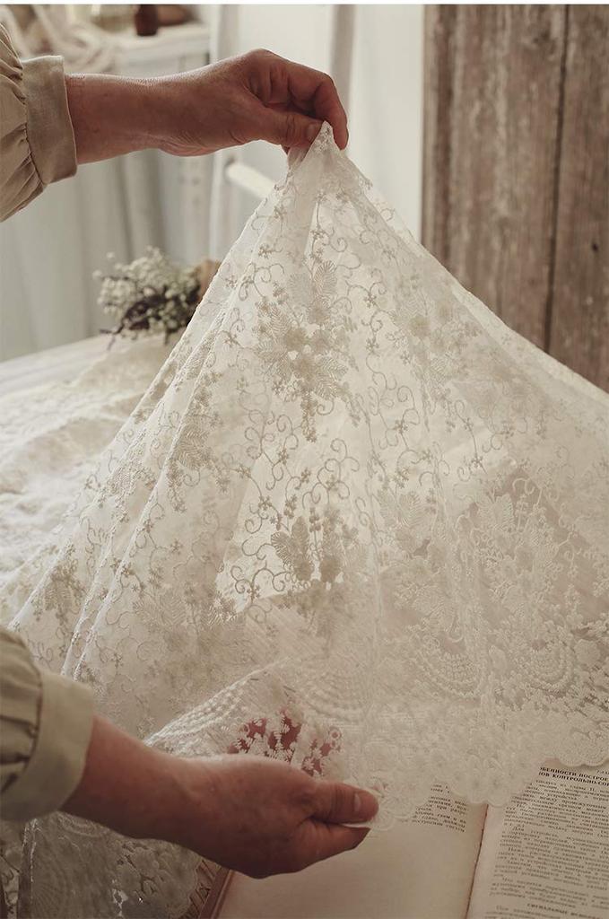 135cm wide x 95cm long vintage organza floral embroidered lace fabric