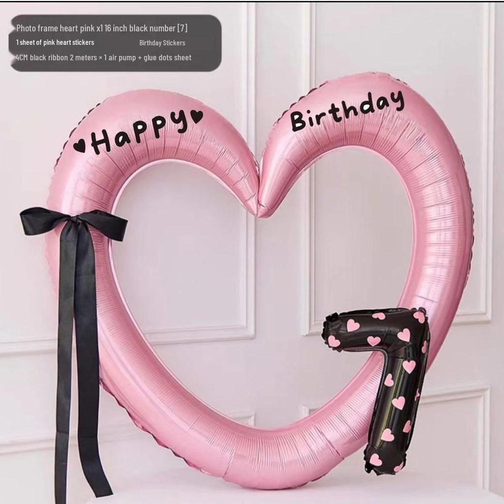 Pink Big Heart Photo Frame Balloon - Aluminum Film Birthday Decoration for Children's Party, First Birthday Photo Props