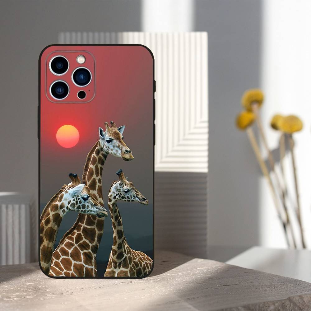 Animal Giraffe Cute For iPhone 8,7,11,12,15,14,13,16,17,Plus,Pro Max,XS,X,XR,SE,Mini,Soft Silicone Black Case