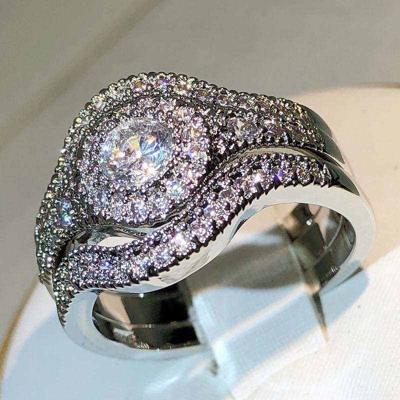 sterling copper classic three-layer white zircon ring unisex party birthday jewelry fashion zircon ring