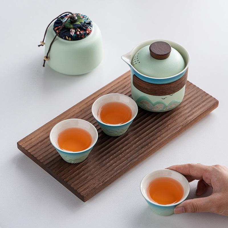 Light Luxury Hand-painted One Pot Three Cups High-end Travel Tea Set Portable Set Teapot Teacup Business Commemorative Gift