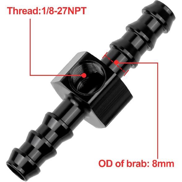 EVIL ENERGY 5/16 Barb Fuel Pressure Gauge Fitting Adapter with 1/8 NPT Sensor Gage Port Aluminum Black
