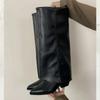 Eilyken Designer Vintage Fold Pointed Toe Women Knee-High Boots Square Low Heels Shoes Fashion Modern Long Booties