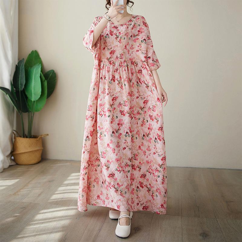 Summer Loose Plus Size Women's Round Neck Short Sleeved Dress