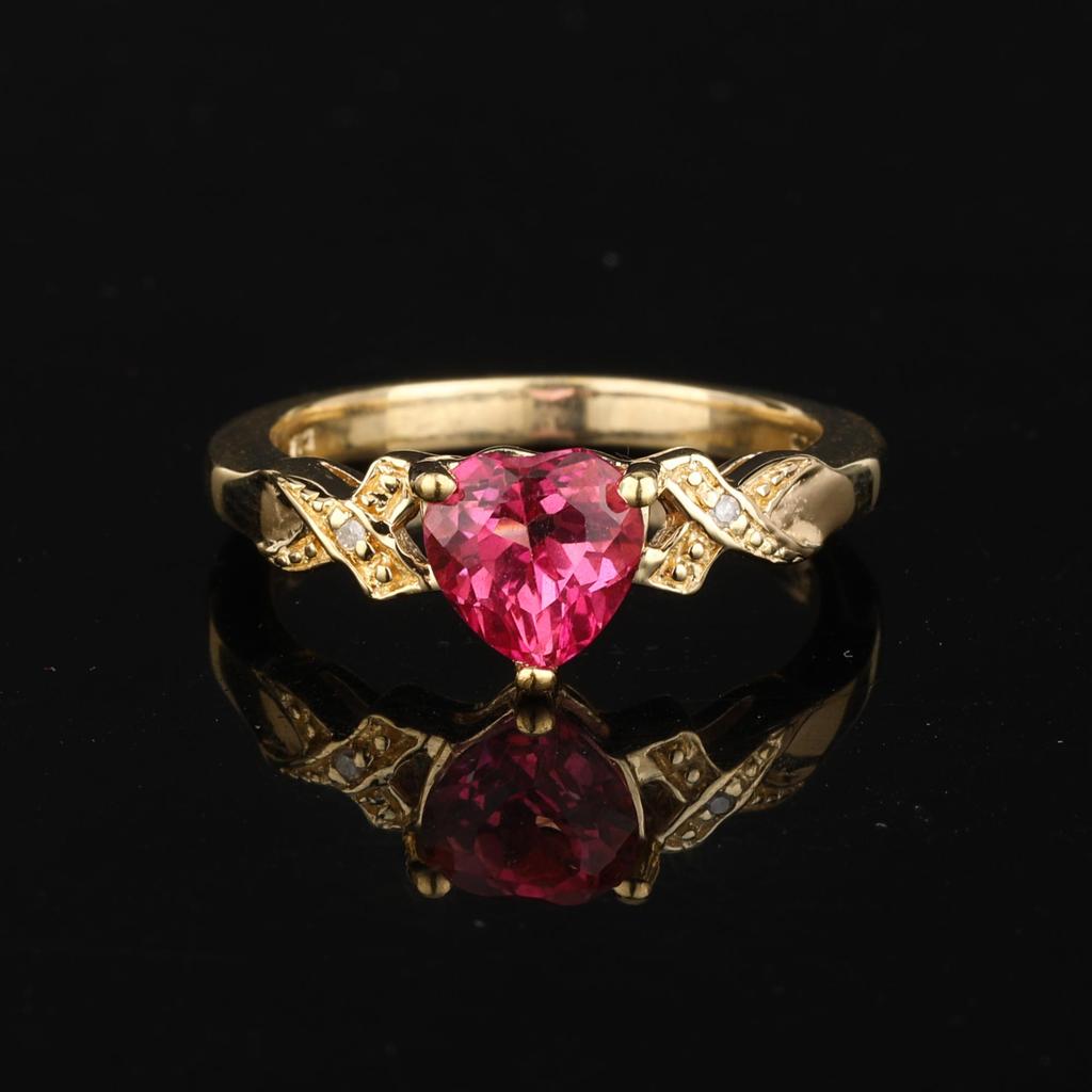 925 Silver Pink Topaz Heart Ring Diamond Accent Women Jewelry Gift Size