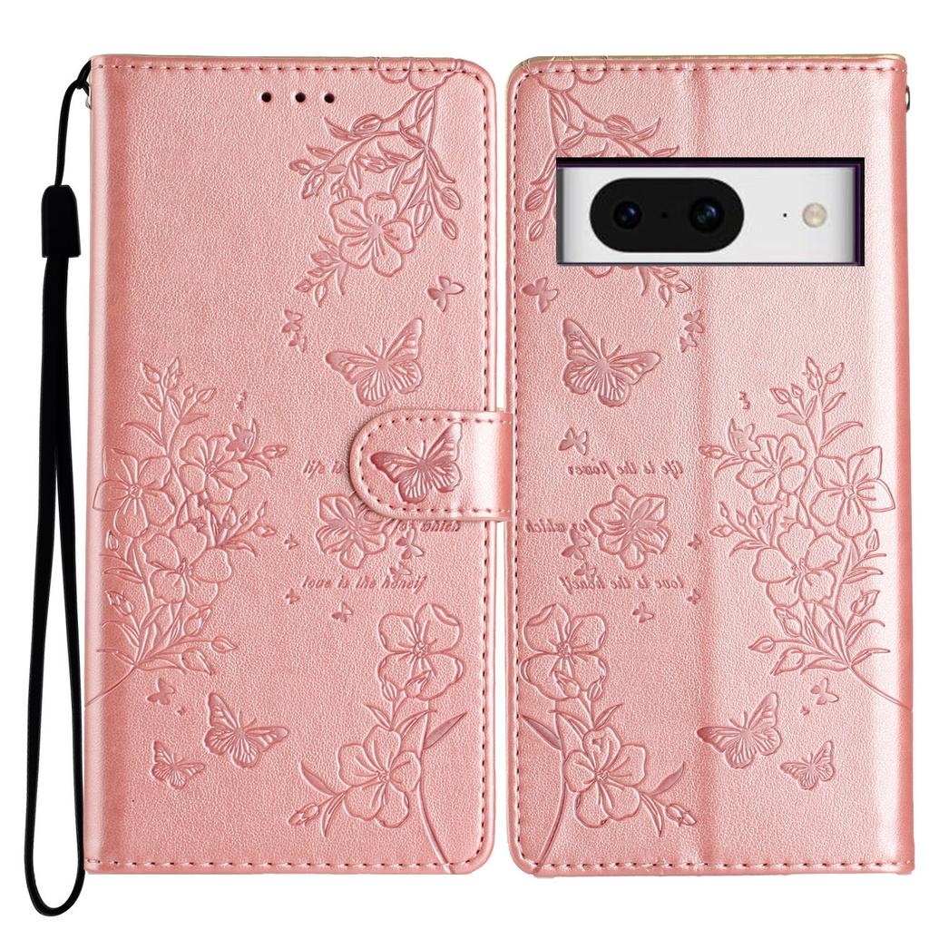 For Google Pixel 8 Protective Case Butterfly Floral Imprint Leather Wallet Phone Cover